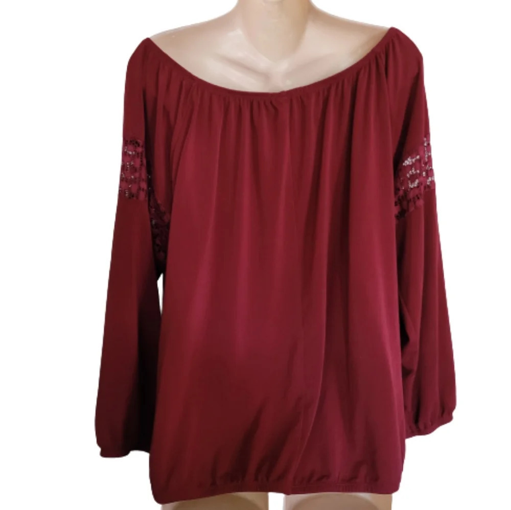 Lane Bryant Wine Colored Boho Peasant Top Size Women's 18/20 - Picture 2 of 10